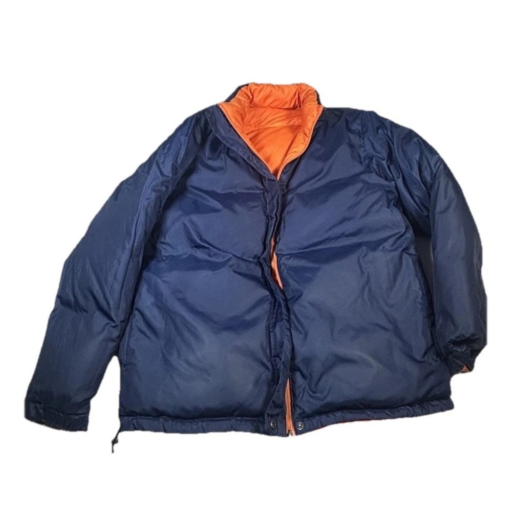 LL Bean Jacket Womens‎ Small Blue Orange Reversible Down Puffer Winter Coat
